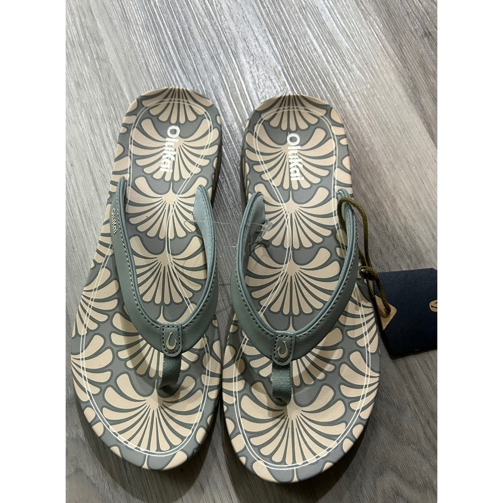 OluKai Womens Uiki Shell Print Synthetic Sandals 7 Silverpine new with tags